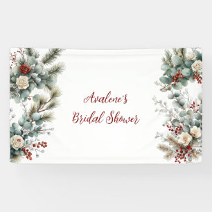 Winterliche Florale Rot-Weiße-Rosen-Braut-Party Banner