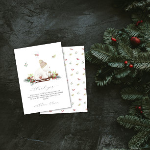 Winterliche Florale Schlitten-Eisbär-Baby-Party Dankeskarte