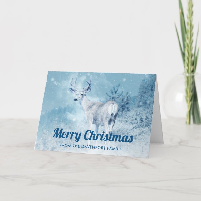 Winterliche Hirsche mit Kiefern Frohe Weihnachten (Vorderseite)