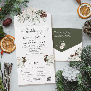Winterliche Hochzeit mit QR-Code-Rückantwort All In One Einladung