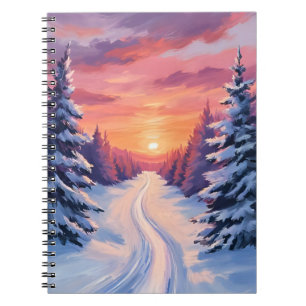 Winterliche Kiefernlandschaft Sonnenuntergang Pa Notizblock