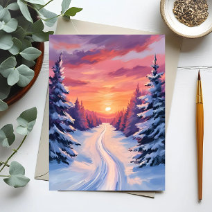 Winterliche Kiefernlandschaft Sonnenuntergang   Pa Postkarte