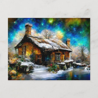 Winterliche Landschaft mit Fantasie Cottage Haus Postkarte