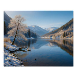 Winterliche Landschaft mit klarem Bergsee Poster