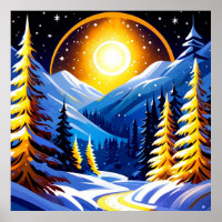 Winterliche Nachtlandschaft mit schneebedeckten Be
