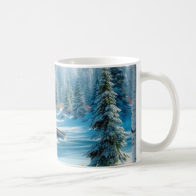 „Winterliche Ruhe am Berghütten“ Kaffeetasse (Rechts)
