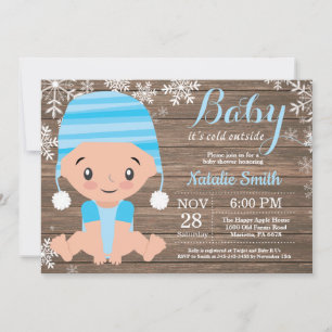 Winterliche rustikale blaue Jungen-Baby-Party-Einl Einladung