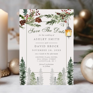 Winterliche rustikale Kiefern Laterne Save The Dat Date