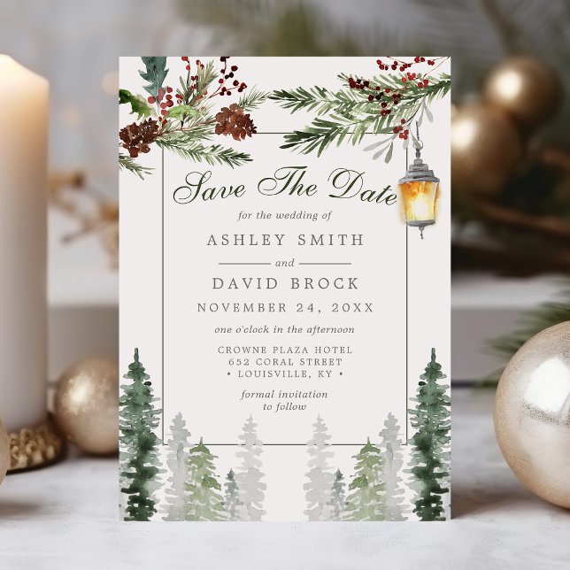 Winterliche rustikale Kiefern Laterne Save-The-Dat Save The Date (Von Creator hochgeladen)