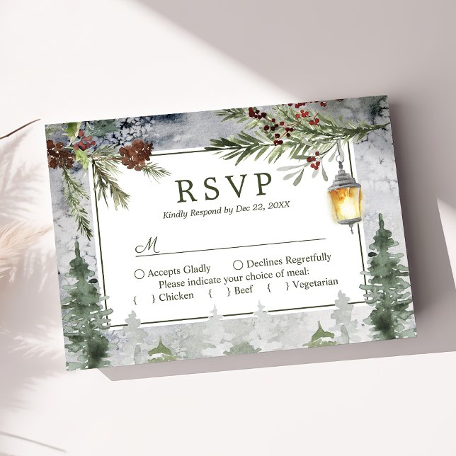 Winterliche Rustikale Kiefernbaum Botanische Later RSVP Karte (Von Creator hochgeladen)