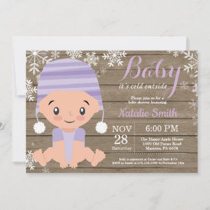 Winterliche Rustikale Lila Mädchen-Baby-Party-Einl Einladung