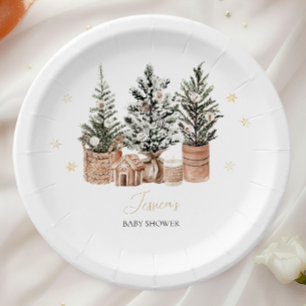 Winterliche Rustikale Weihnachtsbäume Baby Shower Pappteller
