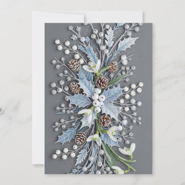 Winterliche Schneeglöckchen-Blumenanordnung mit Fr Einladung (Vorderseite)