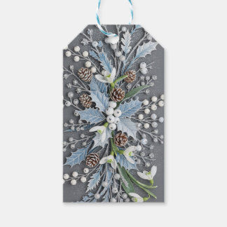 Winterliche Schneeglöckchen-Blumenanordnung mit Fr Geschenkanhänger