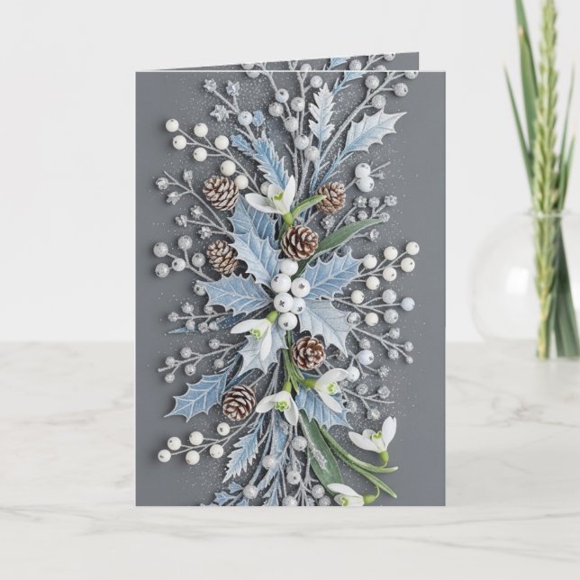 Winterliche Schneeglöckchen-Blumenanordnung mit Fr Karte (Vorderseite)