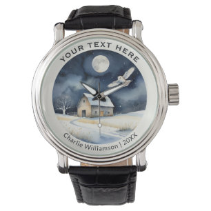 Winterliche Schneeszene mit Schleiereule Personali Armbanduhr