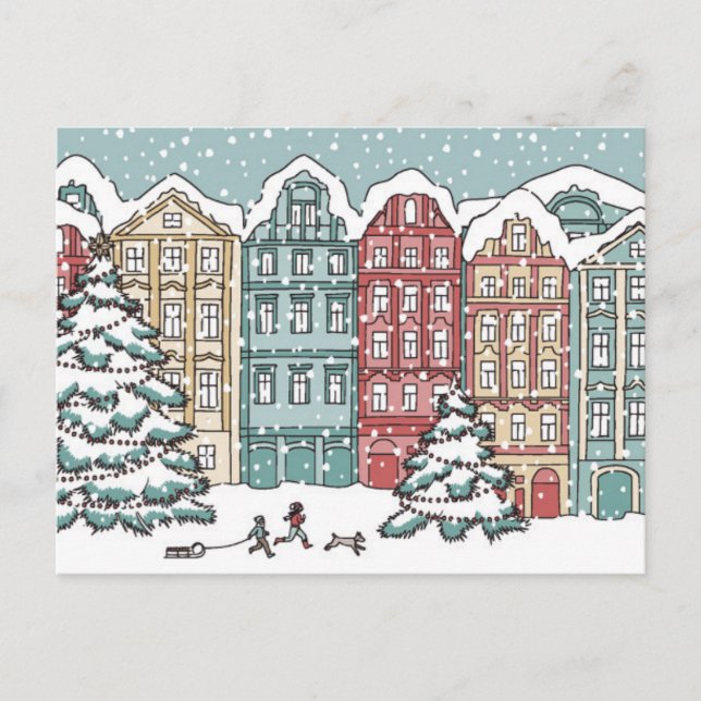 Winterliche Stadtszene Postkarte (Vorderseite)
