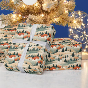 Winterliche Szene Bäume Berge Schnee Geschenkpapier