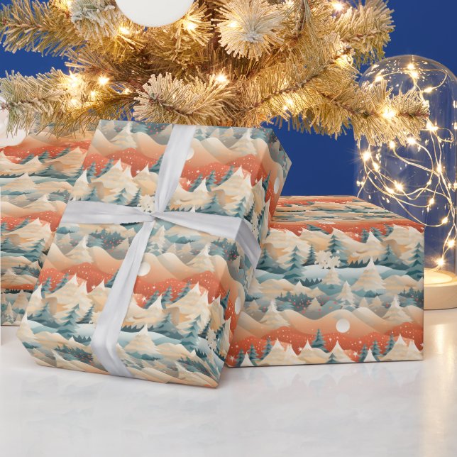 Winterliche Szene Bäume Berge Schnee Geschenkpapier (Feiertage)