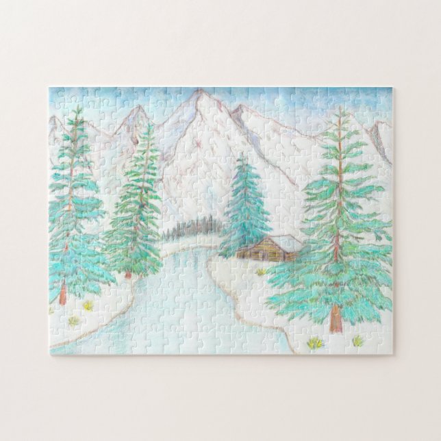 Winterliche Szene mit Bergen Puzzle (Horizontal)