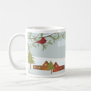 Winterliche Szene mit roter Vogeltasse Kaffeetasse