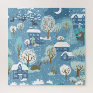 Winterliche Vintage-Dorfszene Puzzle