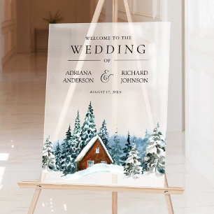 Winterliche Waldhütte Lodge Hochzeitsbegrüßung Acrylschild