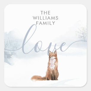 Winterliche Waldszene Fuchs Quadratischer Aufkleber