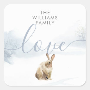 Winterliche Waldszene mit Hase Quadratischer Aufkleber