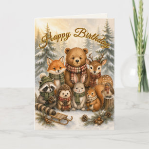 Winterliche Waldtierfreunde zum Geburtstag Karte
