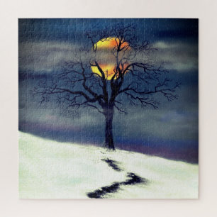 Winterlicher Baumsonnenuntergang - Kunstzeichnungs Puzzle