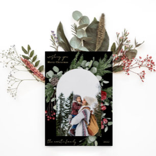 Winterlicher Botanischer Rahmen Zwei Foto Weihnach Folien Feiertagskarte