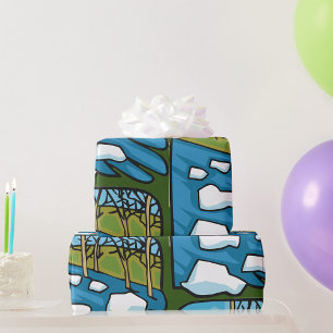 Winterlicher Fluss mit Eisschollen Geschenkpapier