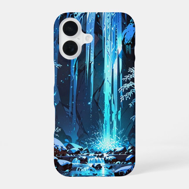 Winterlicher gefrorener Wasserfall iPhone 16 Hülle (Rückseite)