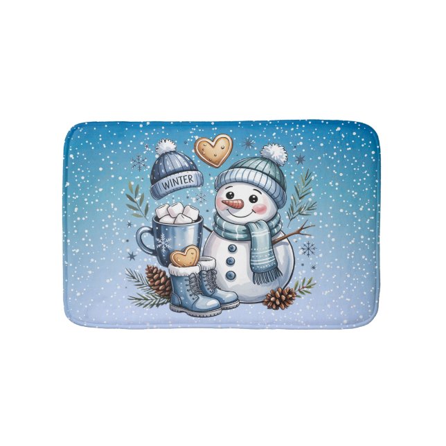 Winterlicher gemütlicher Schneemann Badematte (Vorderseite)