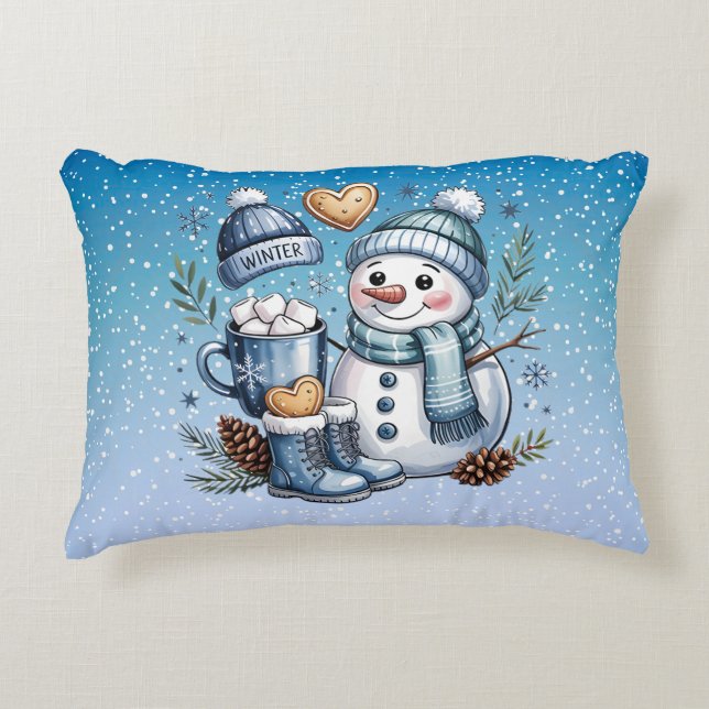 Winterlicher gemütlicher Schneemann Dekokissen (Vorderseite)