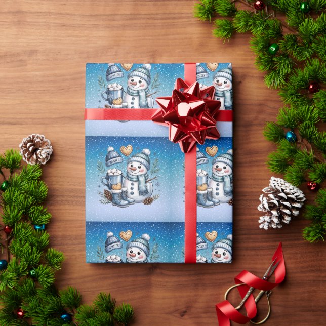 Winterlicher gemütlicher Schneemann Geschenkpapier (Feiertagsgeschenk)