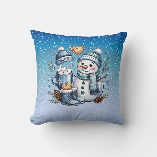 Winterlicher gemütlicher Schneemann Kissen (Vorderseite)