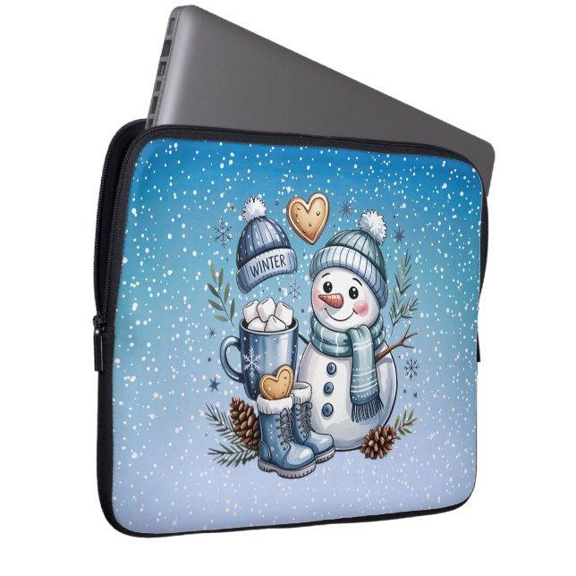 Winterlicher gemütlicher Schneemann Laptopschutzhülle (Vorne Rechts)