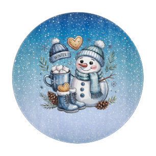 Winterlicher gemütlicher Schneemann Schneidebrett