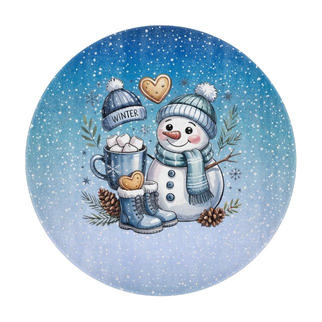 Winterlicher gemütlicher Schneemann Schneidebrett (Vorderseite)