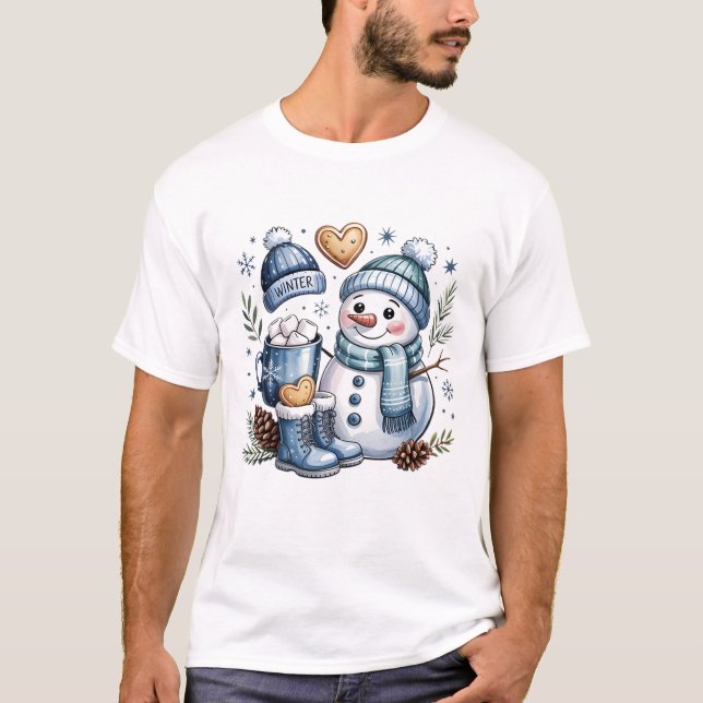 Winterlicher gemütlicher Schneemann  T-Shirt (Vorderseite)