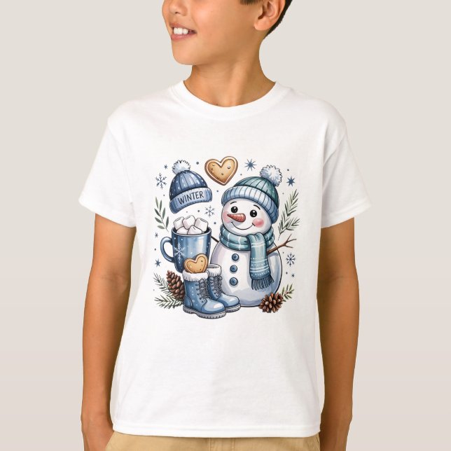 Winterlicher gemütlicher Schneemann  T-Shirt (Vorderseite)