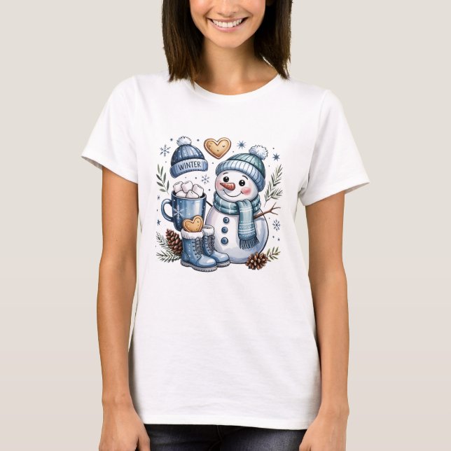 Winterlicher gemütlicher Schneemann  T-Shirt (Vorderseite)