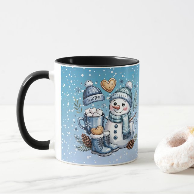Winterlicher gemütlicher Schneemann Tasse (Mit Donut)