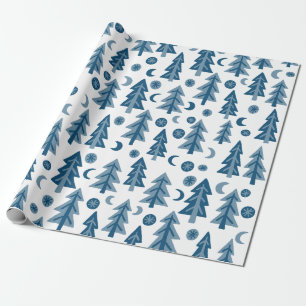 Winterlicher Kiefernwald Mond Sterne Weihnachtsges Geschenkpapier