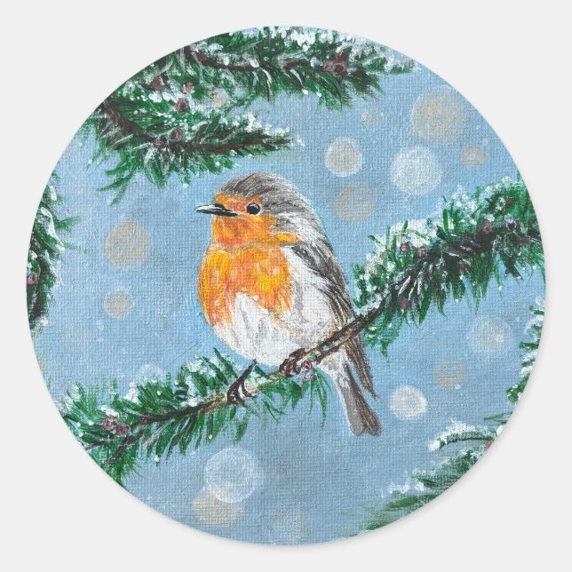Winterlicher Rotkehlchen-Weihnachtssticker Runder Aufkleber (Vorderseite)