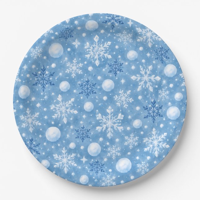 Winterlicher Schnee Pappteller (Vorderseite)