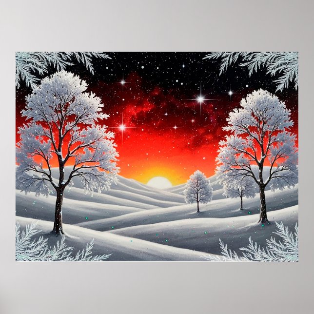 Winterlicher Schnee Wald für gemütliche Heimdekora Poster (Vorne)