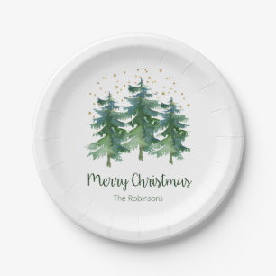 Winterlicher Wald Frohe Weihnachten Papierplatte Pappteller